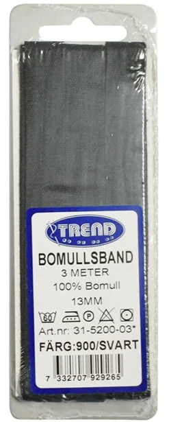 Bomullsband 3m x 13mm svart