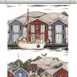 Bryggviken panelgardiner med Smögens sjöbodar