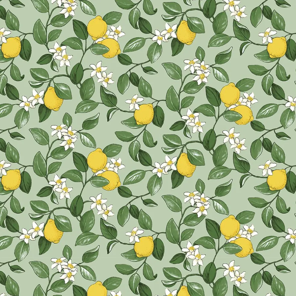 Citronlycka grön tyg med citroner