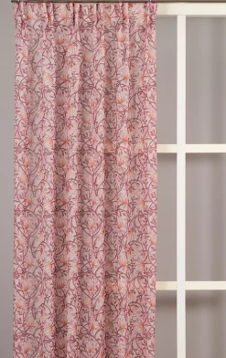 Emma rosa skira gardiner med blomstermönster 140x250cm