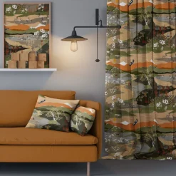 Fjällvandring grön-beige gardiner
