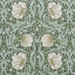 Grace grön tyg - Klassisk blommig Arts and Crafts design