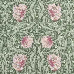 Grace rosa/ljusgrön tyg - Klassisk blommig Arts and Crafts design