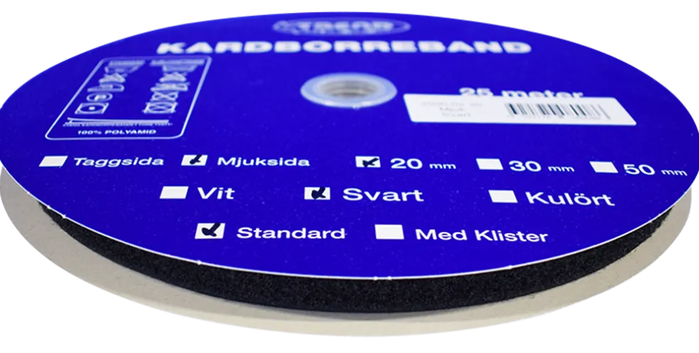 Kardborreband mjuk svart 20mm - 25m rulle