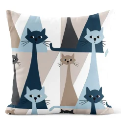 Kitty blå kuddfodral med retro katter