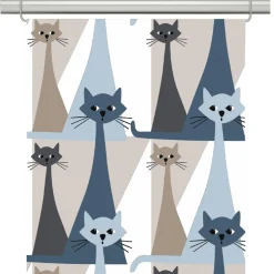 Kitty blå panelgardiner med retro katter