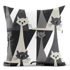 Kitty grå kuddfodral med retro katter