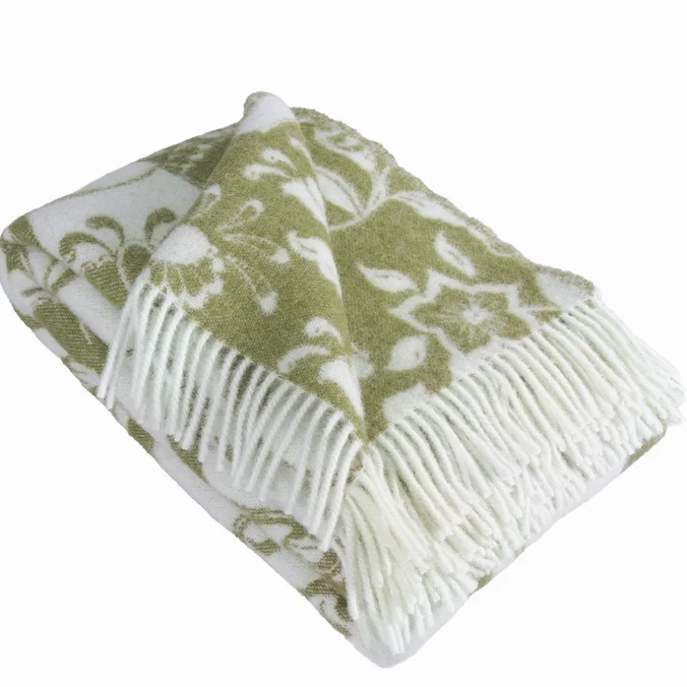 Leksand grön ullpläd 130x170 cm – dalahästar i 100% ull