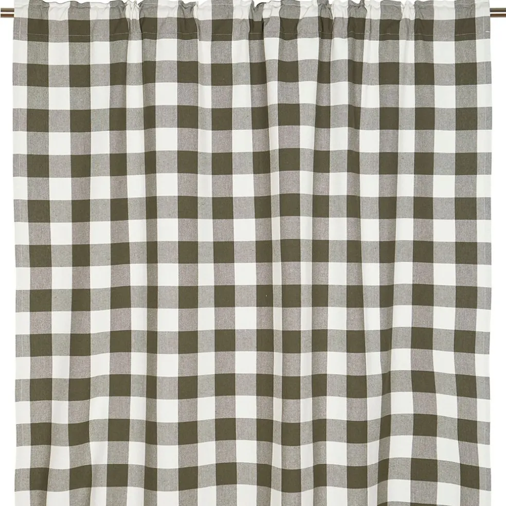 Moa grön rutiga gardiner i återvunnet material 140x250cm