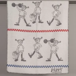 Pippi grå barnfilt i merinoull med Pippi Långstrump