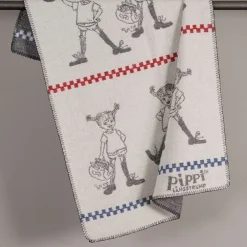 Pippi grå barnfilt i merinoull med Pippi Långstrump
