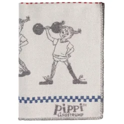Pippi grå barnfilt i merinoull med Pippi Långstrump
