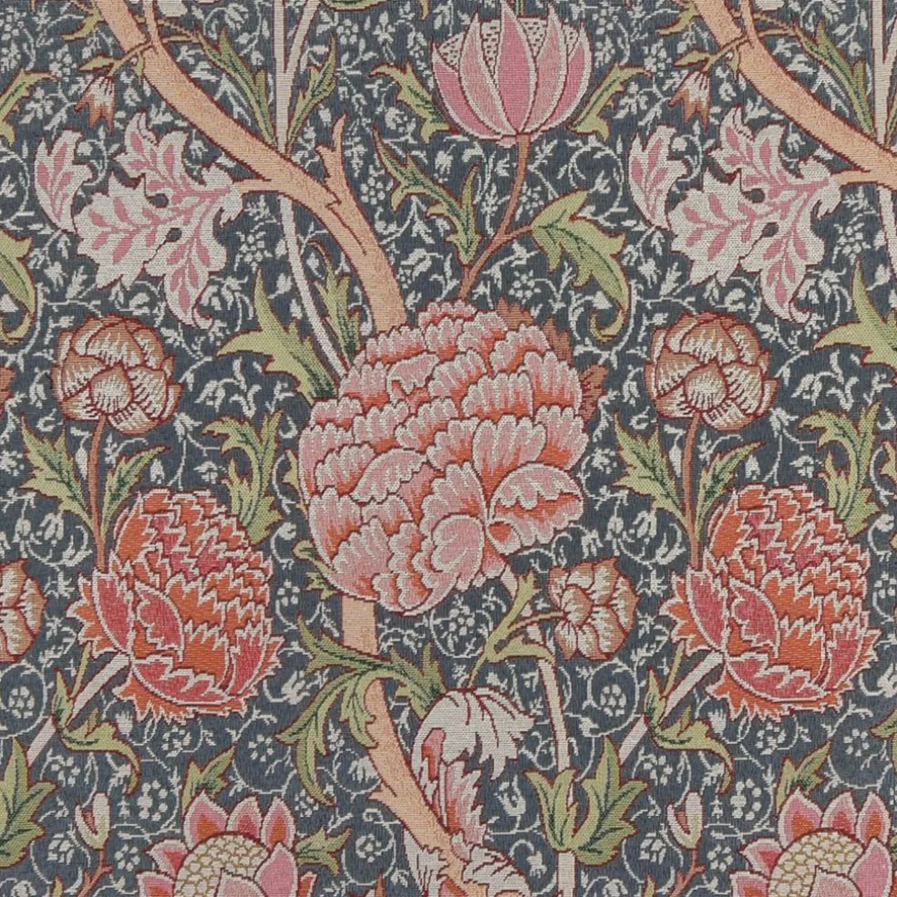 Rosengömma blå - slitstarkt gobelängtyg i arts & crafts-stil