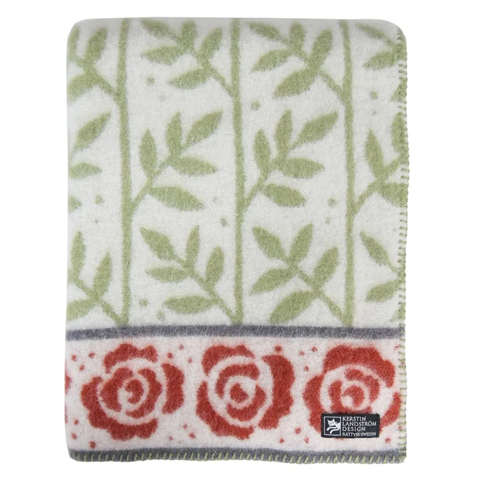 Rosengård grön-röd ullfilt 130x180cm - Kerstin Landström Design