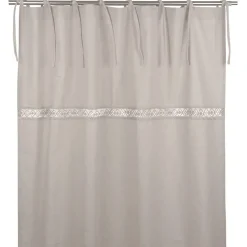 Sanna beige knytbandsgardiner med dekorativt spetsband