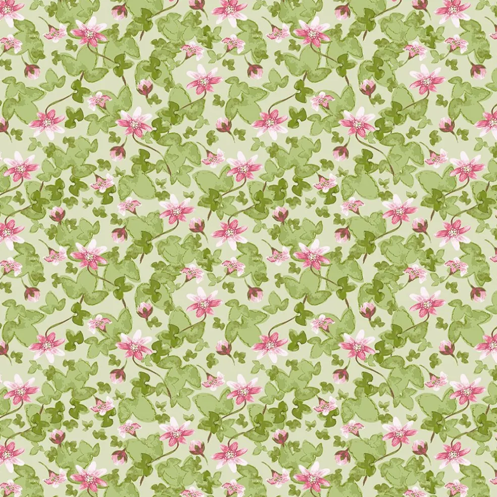 Sippa grön – blommigt tyg i grönt och rosa