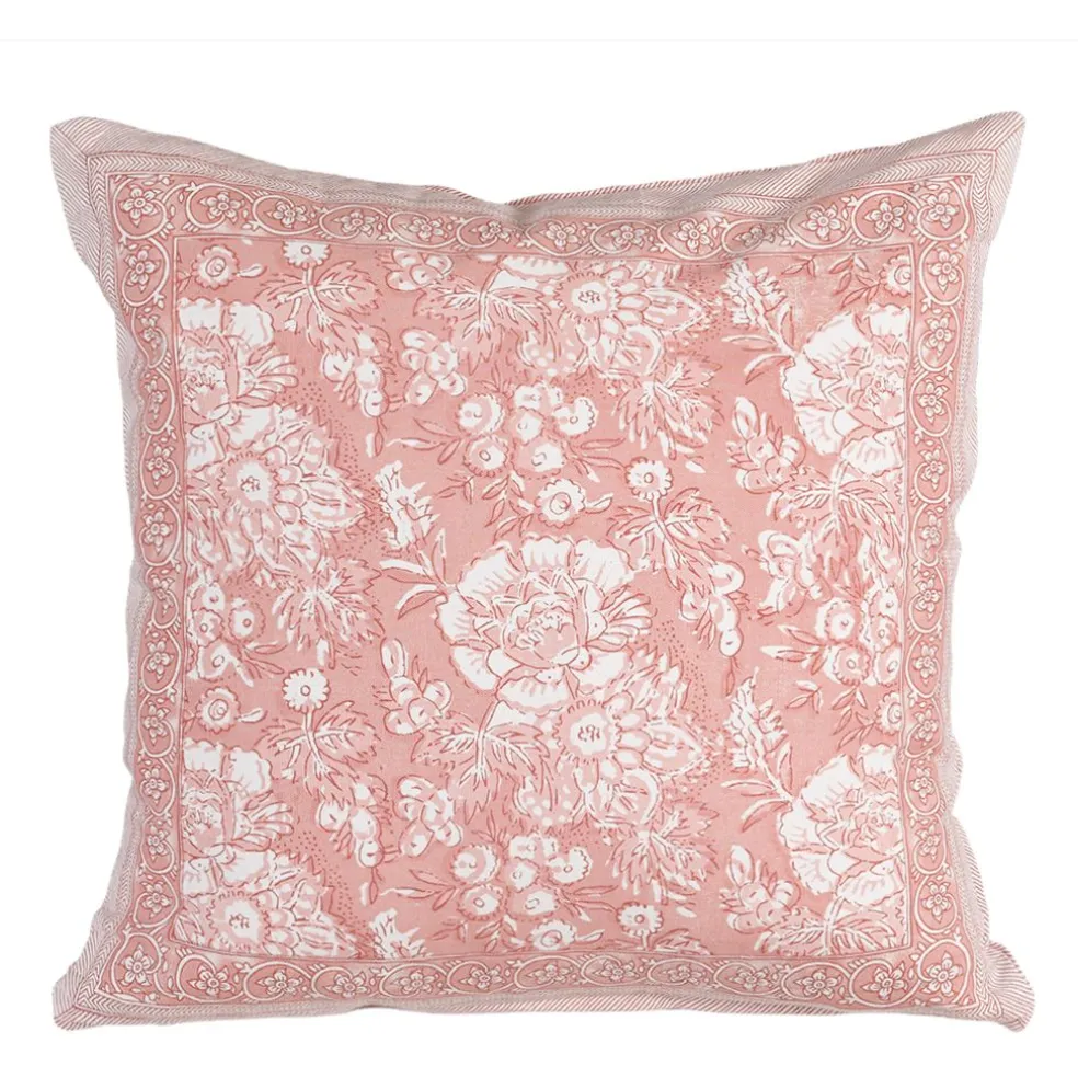 Sonia rosa blommigt kuddfodral i bomull 48x48cm
