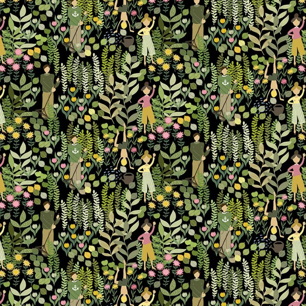 Trädgård svart/grön tyg